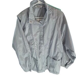Vintage Women's Haband Windbreaker Rain Jacket Light Silver/Blue Size Large